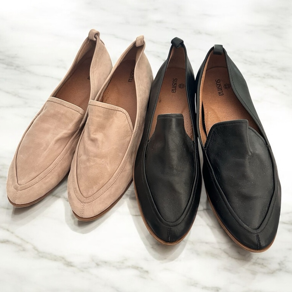 Susina Two-Pack Pointed Slip-On Loafers in Blush and Black